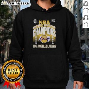 Los Angeles Lakers 2026 Pacific Division Champions locker room hoodie showcasing team pride and victory.