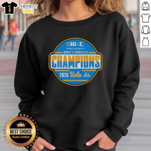 Alt Text: UCLA Bruins Big Ten Women's Gymnastics Tournament Champions sweatshirt in blue, celebrating team victory and spirit.