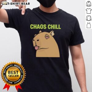 Alt Text: Awesome capybara with red eyes sticking out her tongue on a chill meme T-shirt, perfect for animal lovers and humor fans.
