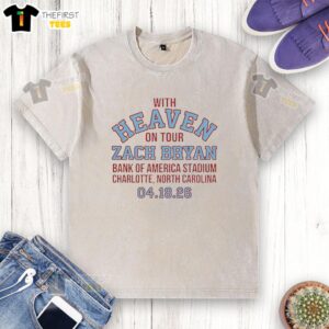 Top Zach Bryan with Heaven on Tour 2026 at Bank of America Stadium - Washed T-shirt design featuring tour logo.