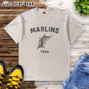 Alt Text: Stylish Miami Marlins Cooperstown Duster Washed T-Shirt in vibrant colors, perfect for baseball fans and casual wear.