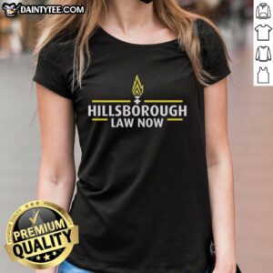 Alt Text: Ladies tee featuring the Nice Hillsborough Law Now logo, perfect for supporters of local legal initiatives.