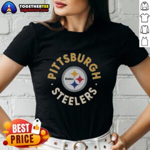 Awesome Pittsburgh Steelers Circle Ladies Tee featuring team colors and logo, perfect for female fans.