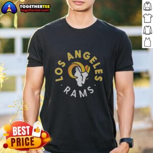 Alt Text: Awesome Los Angeles Rams Circle T-Shirt featuring bold team logo and vibrant colors, perfect for Rams fans.