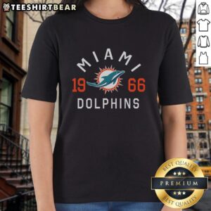 Official Miami Dolphins Heritage Print Ladies Tee featuring team colors and logo, perfect for fans and casual wear.