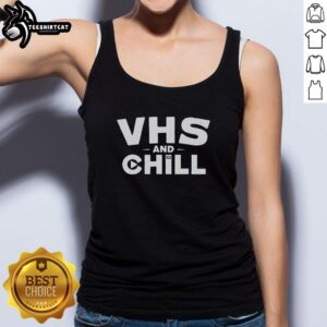 Premium VHS and Chill vintage tank top featuring retro design, perfect for nostalgic movie lovers and casual wear.