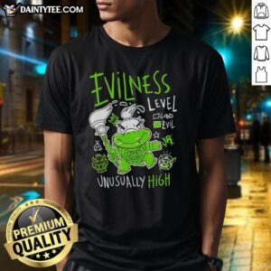 Original Baby Bowser Evilness Level Unusually High T-Shirt featuring vibrant graphics of Baby Bowser in a playful design.