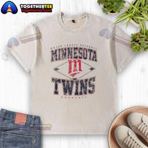 Official Minnesota Twins Major League Baseball Cooperstown Diamond Washed T-Shirt in navy blue with logo.