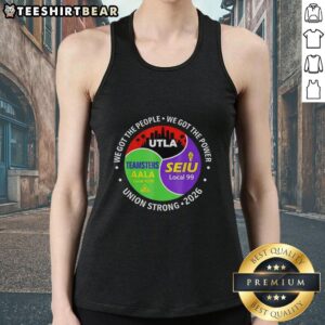 Original Labor Movement tank top featuring city skyline, SEIU & AALA logos, celebrating workers' rights and unity.