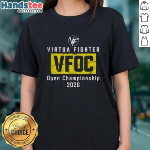 Premium Virtua Fighter Open Championship 2026 ladies tee showcasing a stylish design for gaming enthusiasts.
