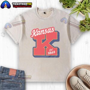 Heather red washed t-shirt with 'Nice Kansas Est 1865' design, perfect for casual wear and Kansas pride.