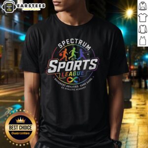 Alt Text: Good Spectrum Sports League Different Abilities Same Game T-Shirt featuring a colorful design promoting inclusivity in sports.
