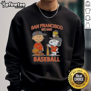 Awesome Charlie Brown, Snoopy, and Woodstock in San Francisco Giants baseball jersey sweatshirt, est. 1883.
