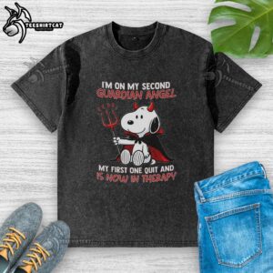 Alt Text: Whimsical 'Good Snoopy' t-shirt featuring a funny guardian angel quote, perfect for dog lovers and humor fans.