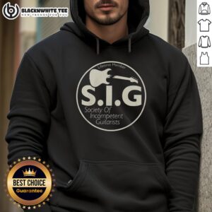 Cozy Nice Society of Incompetent Guitarists hoodie displayed on a mannequin, perfect for music lovers and casual wear.