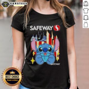 Alt Text: Cute Stitch-like Safeway USA Flag Ladies Tee featuring a vibrant flag design on a stylish women's shirt.