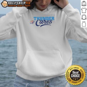 Hot Oklahoma City Thunder Cares hoodie in vibrant blue, featuring the team's logo, perfect for fans and casual wear.