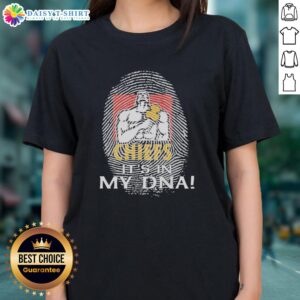 Pretty Gallagher Chiefs Football 2026 tee featuring 'It's In My DNA Finger Print' design for ladies, perfect for fans.