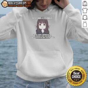 Funny 'Yes, I Am A Cis Male' meme featuring an egg girl hoodie, showcasing humor in modern gender discussions.