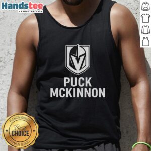 Premium Vegas Golden Knights ice hockey puck tank top featuring the Mckinnon logo, perfect for fans and collectors.