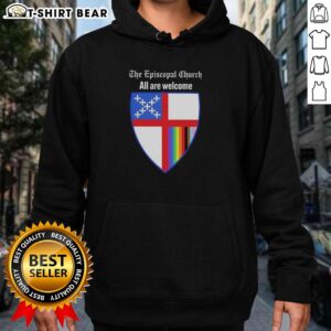 Nice The Episcopal Church All Are Welcome Badge Hoodie featuring a vibrant design promoting inclusivity and community.