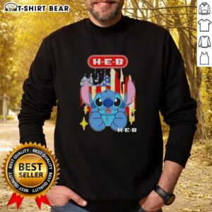 Pretty stitch-like H-E-B USA flag sweatshirt in vibrant colors, perfect for casual wear and patriotic events.