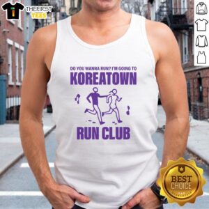Alt Text: Premium KRC Wanna Run Koreantown Run Club tank top showcasing vibrant design and comfortable fit for runners.