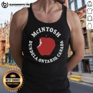 Alt Text: Awesome McIntosh Apple tank top design featuring vibrant graphics, perfect for fans in Dundela, Ontario, Canada.