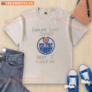 Edmonton Oilers lost jersey design on a washed t-shirt, showcasing fan spirit and unique sports apparel.