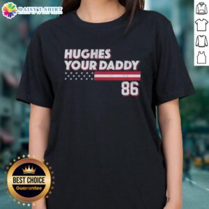 Retro ladies tee featuring Hot Jack Hughes Your Daddy 86 design, perfect for hockey fans and stylish casual wear.