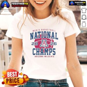 2026 NCAA Men's Basketball Championship Game Arizona Wildcats ladies tee, showcasing team pride in Indianapolis, Indiana.