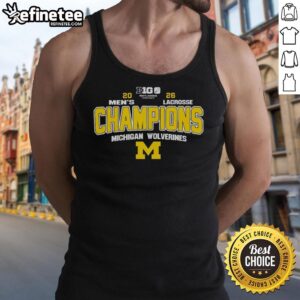 Alt Text: Original NCAA Michigan Wolverines 2026 Big 10 Men's Lacrosse Tournament Champions tank top in navy blue.