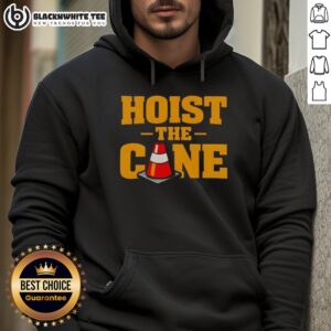 Original Hoist The Cone Bold Typography Sports Fan Graphic Hoodie featuring vibrant design for passionate fans.