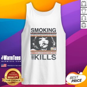 Retro manga anime graphic tank top with 'Smoking Kills' design, featuring vibrant colors and bold artwork.