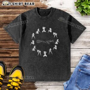 Alt Text: Nice Shygirl human shape circle design on a washed t-shirt, featuring a stylish and trendy graphic for casual wear.