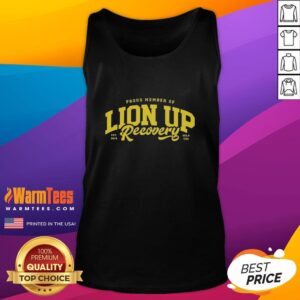 Original Proud Member of Lion Up Recovery tank top featuring a bold design, perfect for recovery and wellness enthusiasts.