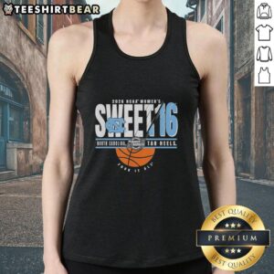 North Carolina Tar Heels Sweet 16 2026 NCAA Women's March Madness tank top featuring vibrant team colors and logo.