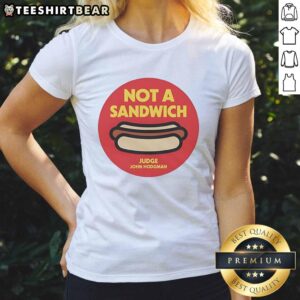 Awesome Not A Sandwich Judge John Hodgman logo on a ladies tee, showcasing humor and unique design for fans.