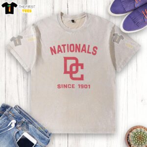 Alt Text: Premium Washington Nationals Cooperstown Duster Washed T-Shirt featuring vintage design and soft fabric for fans.