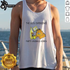Party Animals Korea tank top featuring 'Nice-The-Soju-Experience' design, perfect for nightlife and summer vibes.