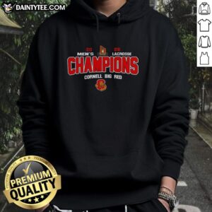 Alt Text: Official NCAA Cornell Big Red 2026 Ivy League Men's Lacrosse Tournament Champions Hoodie, showcasing team pride and victory.