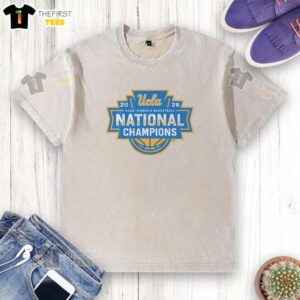 Premium UCLA Bruins WBB 2026 National Champions logo on a washed t-shirt, perfect for fans and collectors.