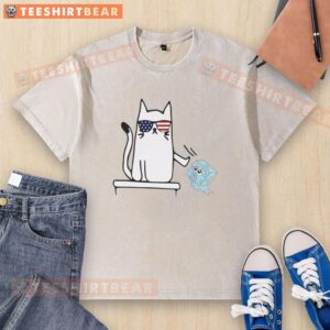 Funny 'Abolish Anti-Ice Out Now' cat protest t-shirt design, perfect for showing resistance with humor and style.