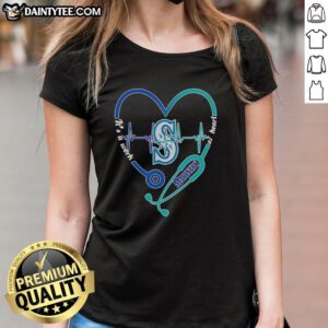 Original Seattle Mariners Heart and Soul tee featuring stethoscope and heartbeat design for ladies.