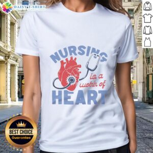 Awesome Nursing Is A Work Of Heart Ash Ladies Tee showcasing a stylish design for passionate nurses.