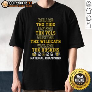 Alt Text: Hot Michigan Wolverines 2026 T-Shirt featuring bold graphics celebrating victories over Tide, Vols, Wildcats, and Huskies.