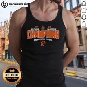 Princeton Tigers 2026 Ivy League Men's Lacrosse Tournament Champions tank top featuring vibrant team colors and logo.