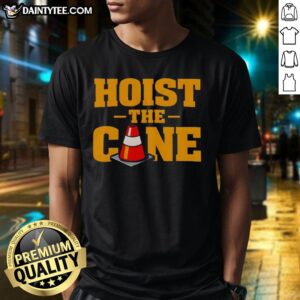 Alt Text: Official 'Hoist The Cone' Bold Typography Sports Fan Graphic T-Shirt in vibrant colors, perfect for sports enthusiasts.