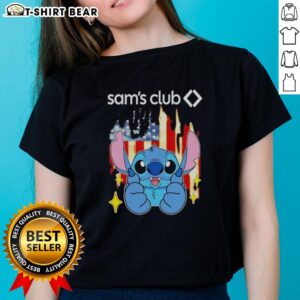 Pretty Stitch Like Sam's Club USA Flag Ladies Tee featuring a stylish design and vibrant colors for patriotic fashion.