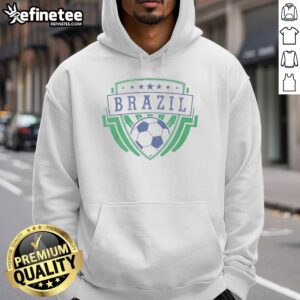 Original Brazil emblem badge on a World Cup football hoodie, showcasing national pride and sportswear style.